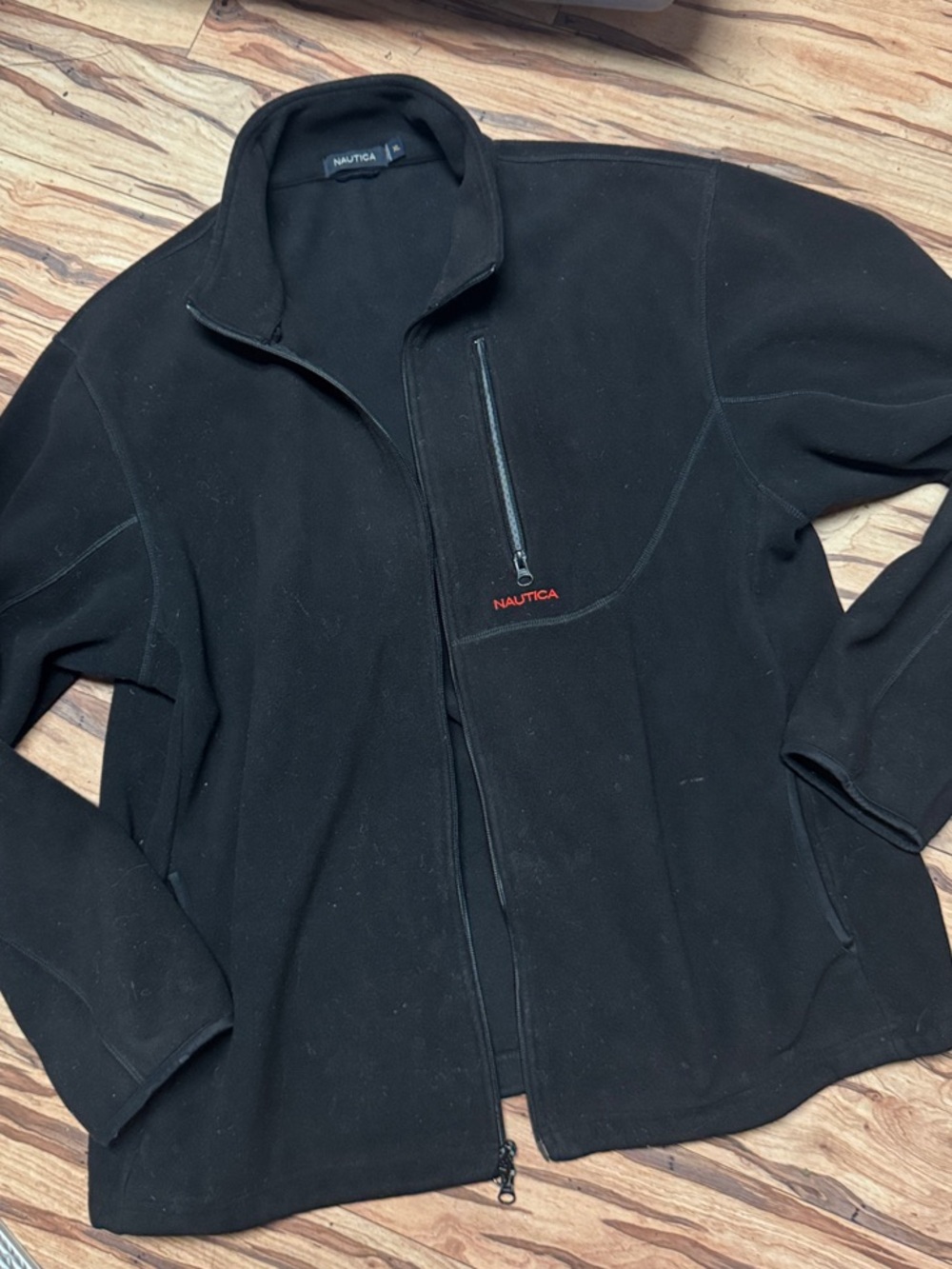 Nautica Men’s Black Full-Zip Fleece Jacket with Chest Zip Pocket